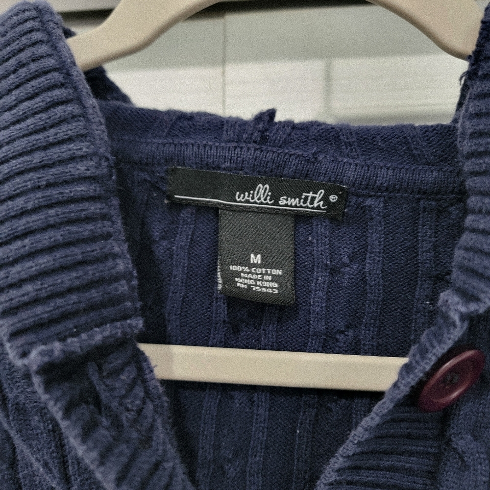 Women's Blue Cable Knit Cardigan - Picture 7 of 8